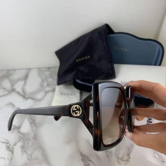 NEW Gucci GG0876S 002 Dark Havana Square Oversized Sunglasses main image 4